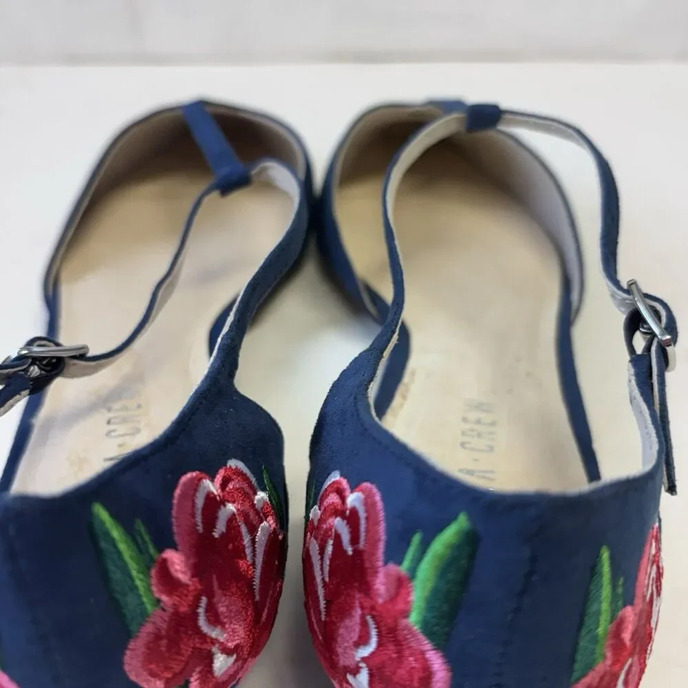 Chelsea Crew Garden Pointed Toe Flats Blue With Embroidery Women’s 40/US-9